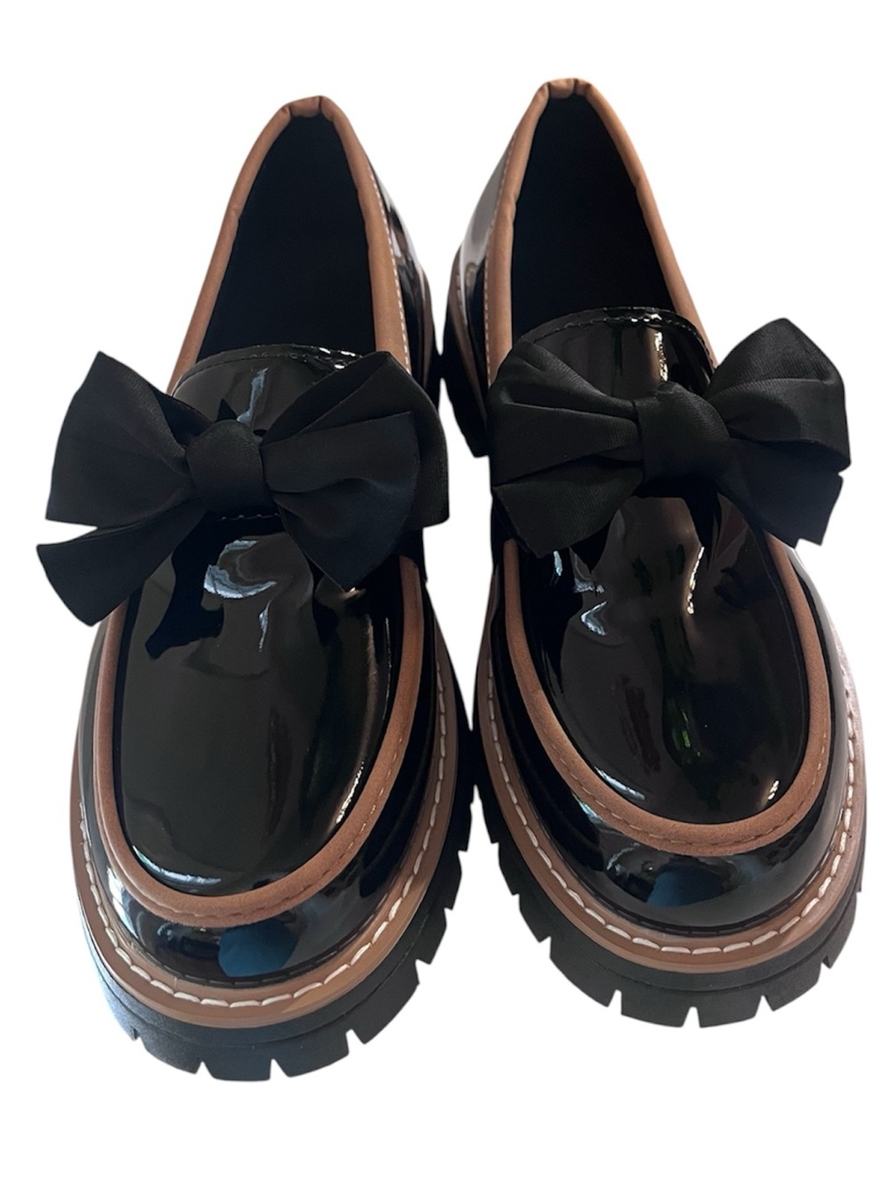 NWT Patent Bow Lug Sole Loafers | Chunky Platform Preppy Coquette Shoes